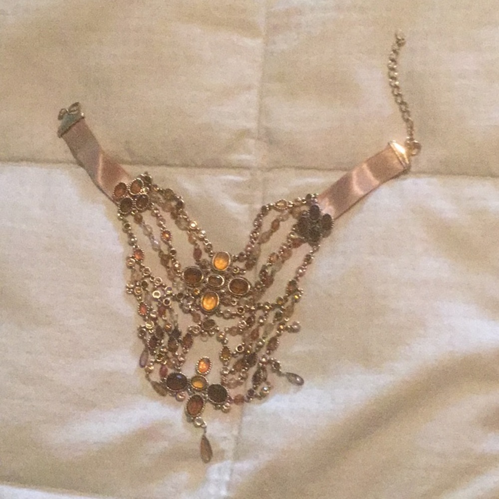 Jeweled choker with satin ribbon